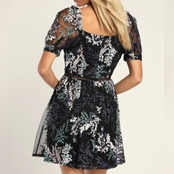 Lulus Radiant Love Black Multi Embroidered Short Sleeve Skater Dress - Picture 8 of 11